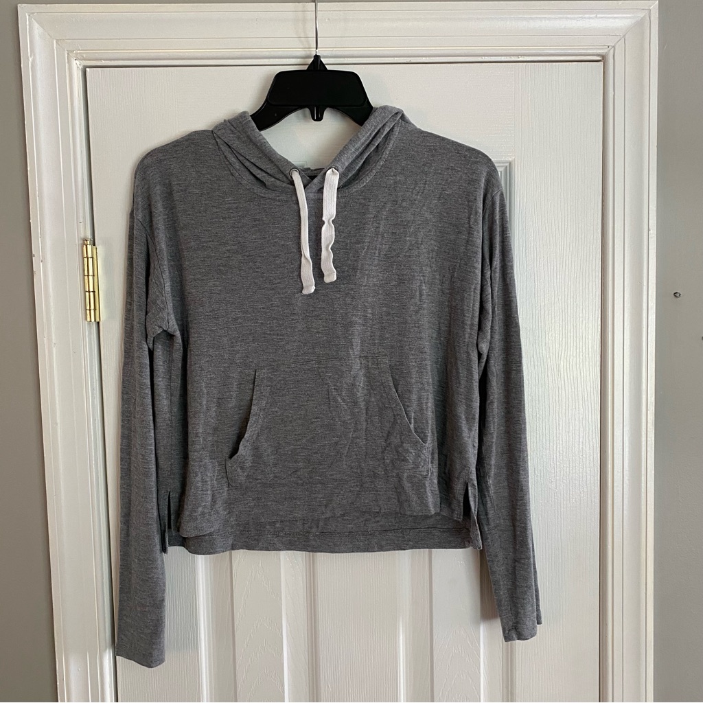 Aerie Lightweight Heathered Gray Cropped Hoodie Kangaroo Pocket Xs